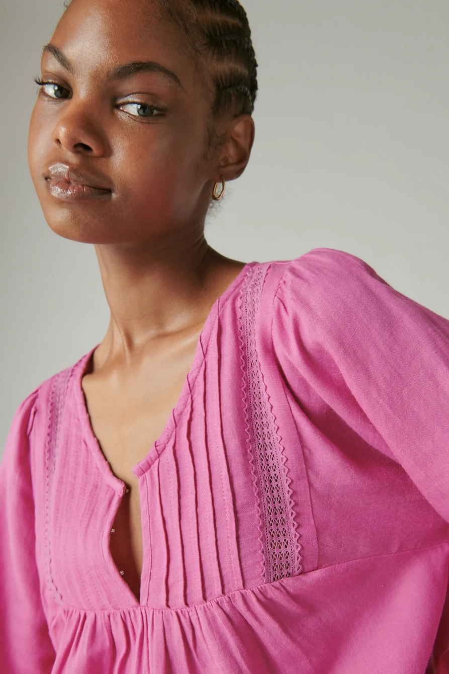 PINTUCK LACE LONG SLEEVE TOP | Lucky Brand