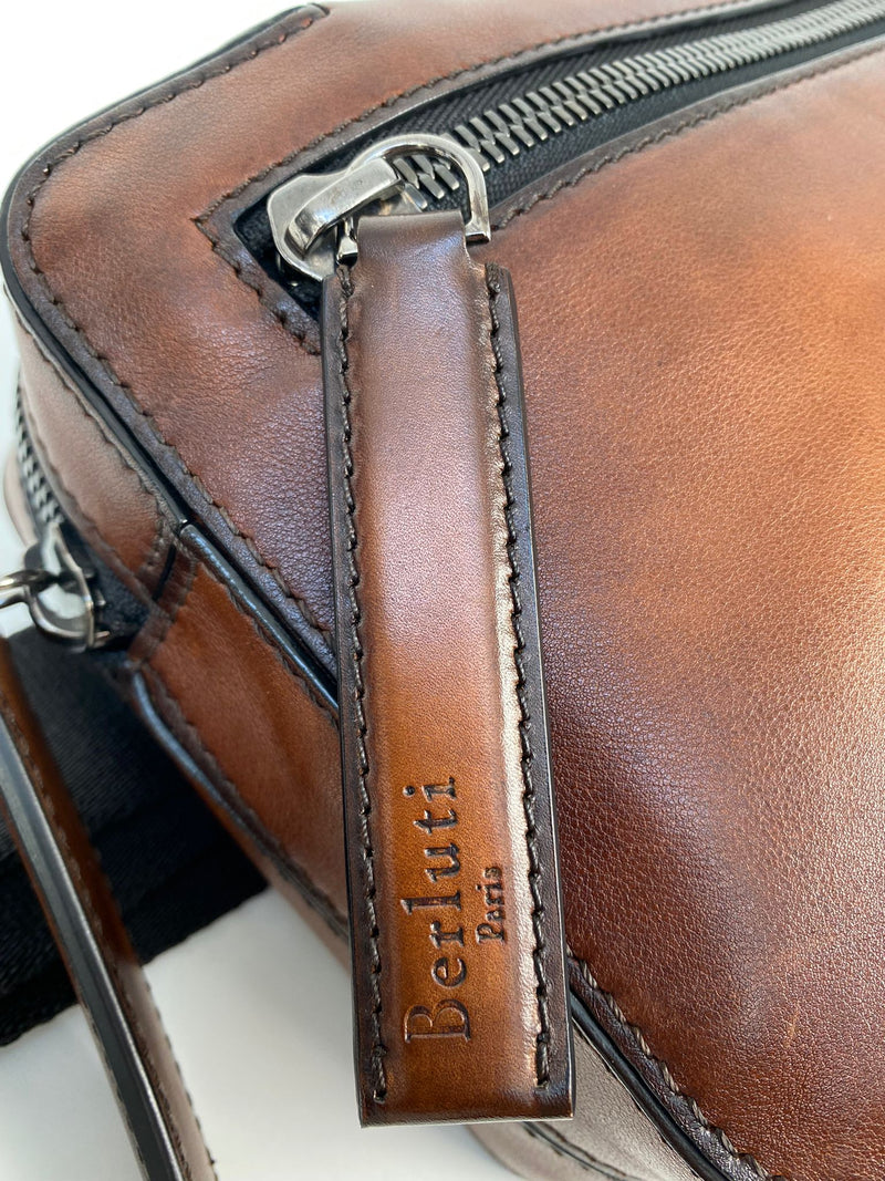 Berluti Men's Mogano Venezia Leather Pilote II Scritto Crossbody