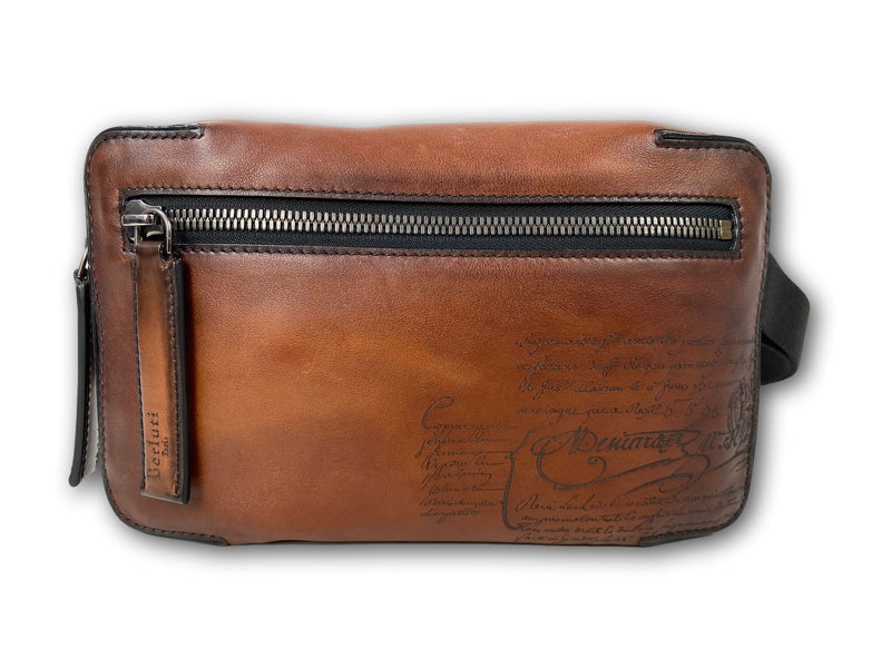 Berluti Men's Mogano Venezia Leather Pilote II Scritto Crossbody