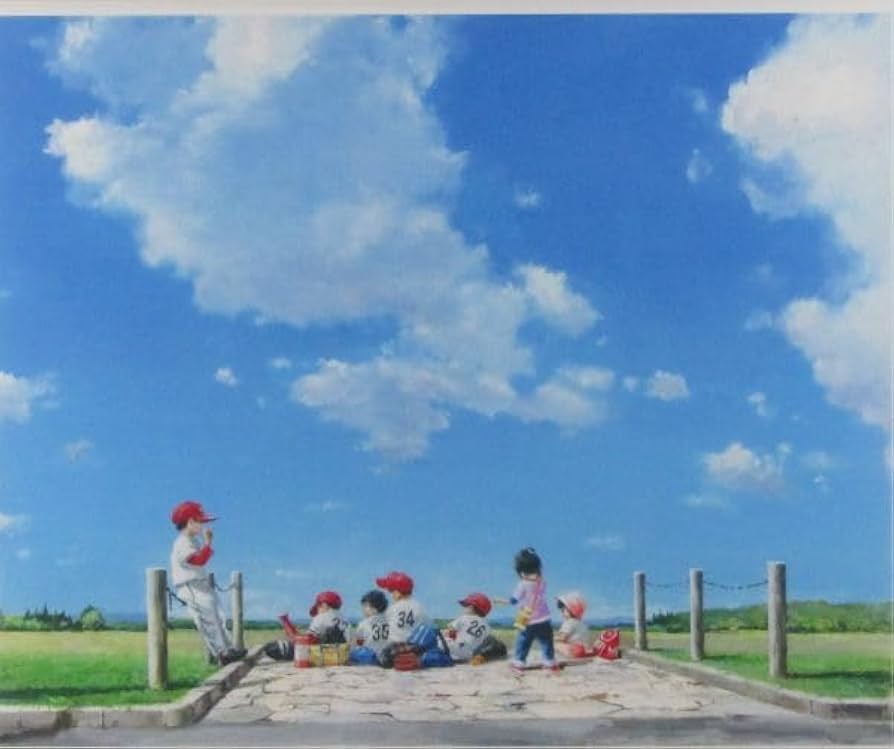 真作 希少油彩画】出番のないベンチ（代打-17） 超人気作家「櫻井幸雄