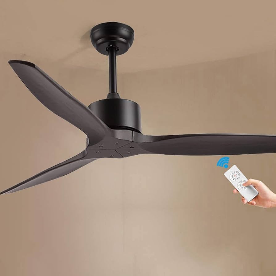 Amazon | ウッドモダンシーリングファン、リモコン付き 3枚の無垢材