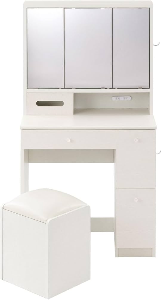 Amazon｜ぼん家具 化粧台 ドレッサー 三面鏡 コンセント付き 幅70.2