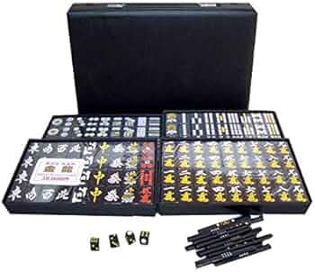 Amazon.co.jp: 手打ち麻雀牌 オールブラック 金龍（黒点棒付き