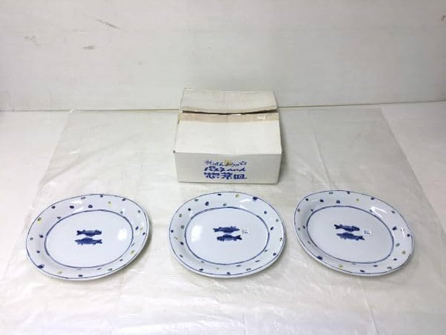 Amazon.co.jp: P3-038三洋陶器 龍峰窯 水玉双魚楕円 パスタ 惣菜皿 3枚