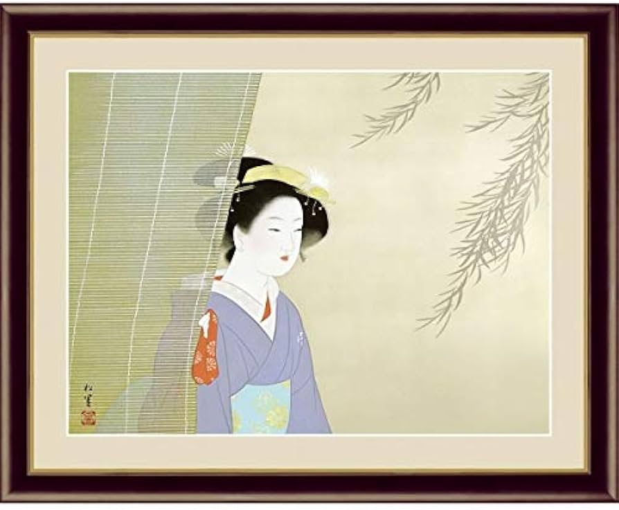 Amazon.co.jp: 上村松園『涼風』高精彩工芸画+手彩 人物画 女性画 美人