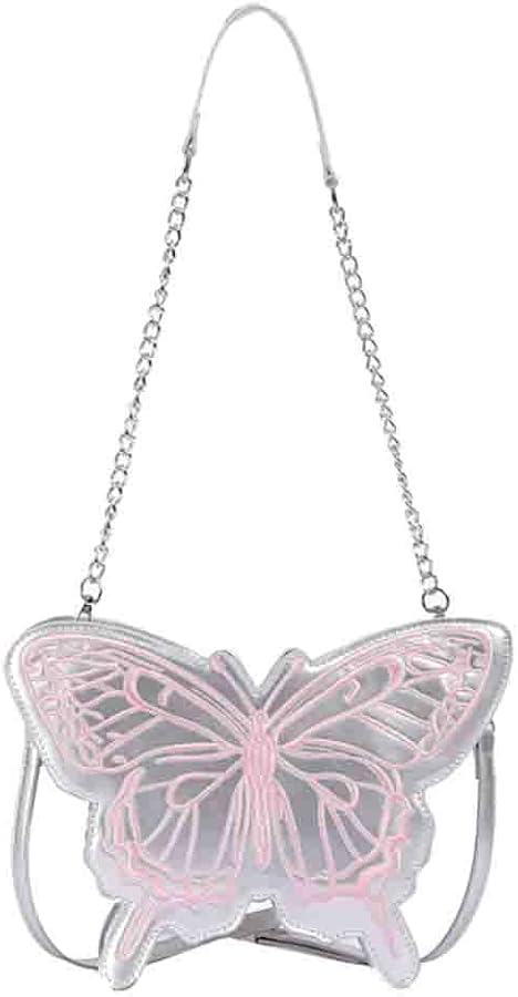 Embroidered Butterfly Shaped Shoulder Bag, Kawaii PU Leather Sweet