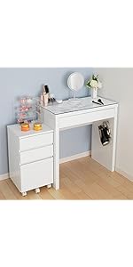 Amazon｜ドレッサーデスク 幅75cm ワゴンセット Alice 鏡面仕上げ