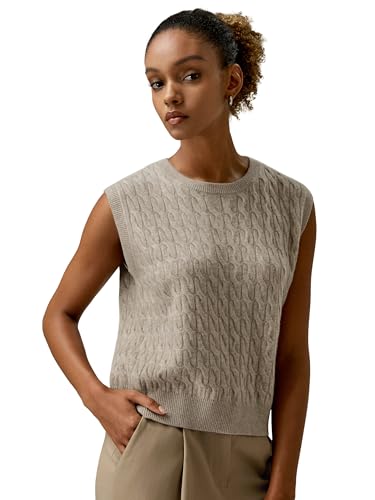 LilySilk 100% Cashmere Vest for Women Crew Neck Sleeveless Cable
