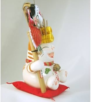 Amazon.co.jp: 陶器製置物 開運熊手をもった招き猫「白雲笑助」 中