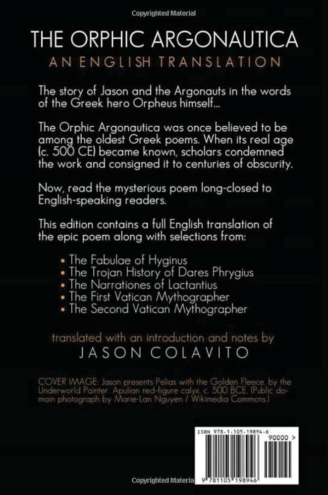 The Orphic Argonautica: Colavito, Jason: 9781105198946: Amazon.com