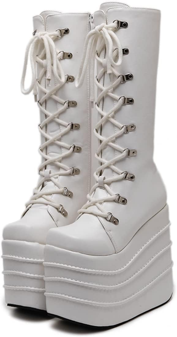 Amazon | [cnstone] 厚底ロングブーツ コスプレ ロングブーツ 編み上げ