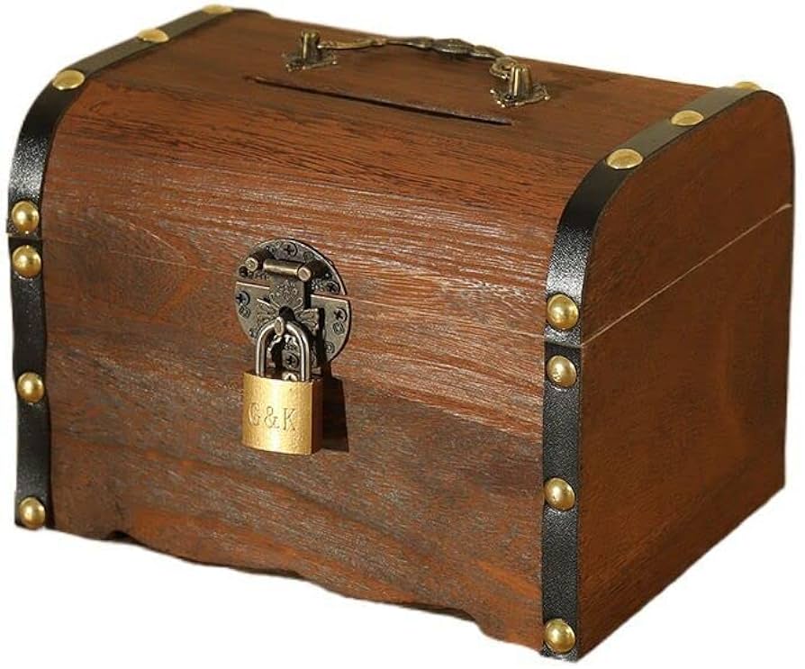 Amazon.co.jp: EINEY 宝箱 貯金箱 木製 アンティーク 鍵付き 南京錠