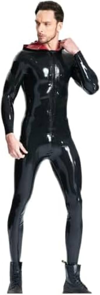 Amazon.co.jp: 男性フード付きキャットスーツラテックスキャットスーツ