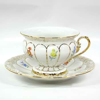 18世紀 オールドマイセン 色絵 花紋 カップ＆ソーサー 音色抜群 18世紀