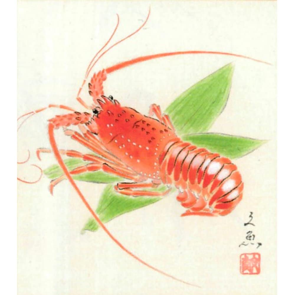 Amazon.co.jp: 中谷文魚 伊勢海老 色紙 ナチュラル 日本画 動物画 エビ