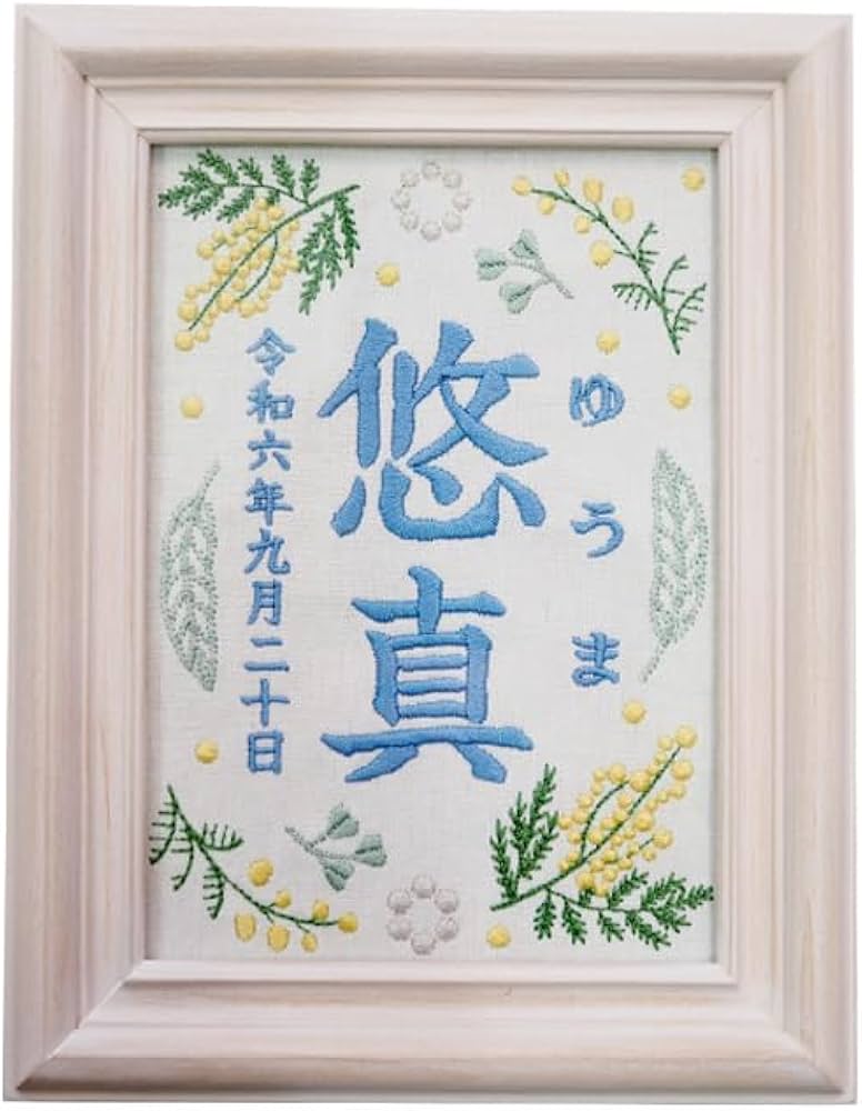 Amazon | 命名書 刺繍 男の子 女の子 名入れ 額縁 オーダー 命名紙