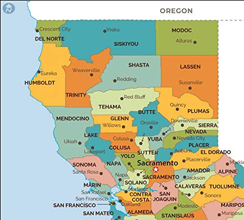 Amazon.co.jp: カリフォルニア州地図(幅36インチ x 高さ32.25インチ