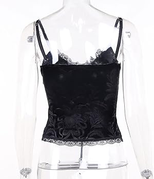 DINGJIUYAN Goth Black Bandage Tank Tops Gothic Grunge Vintage Lace