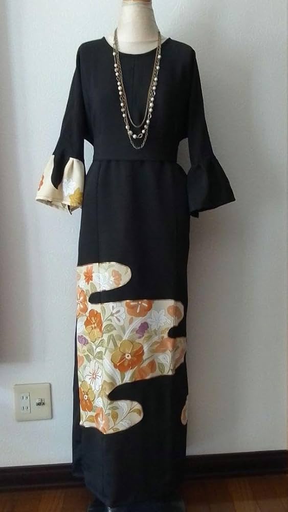 Amazon.co.jp: 着物リメイクワンピース留袖ドレスオレンジ色の花