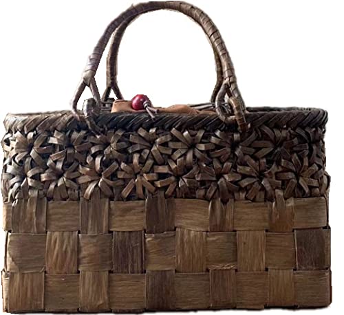Amazon | [山葡萄] 胡桃 かごバッグ 【市松編み/立体花編み/角型/巾着