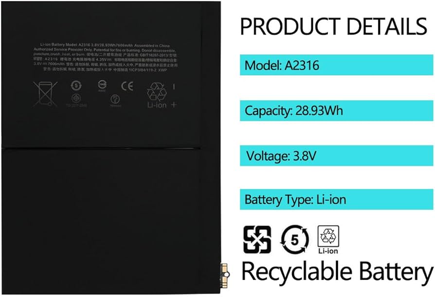 Amazon.com: Pinsinholy A2288 A2316 Battery Compatible with iPad
