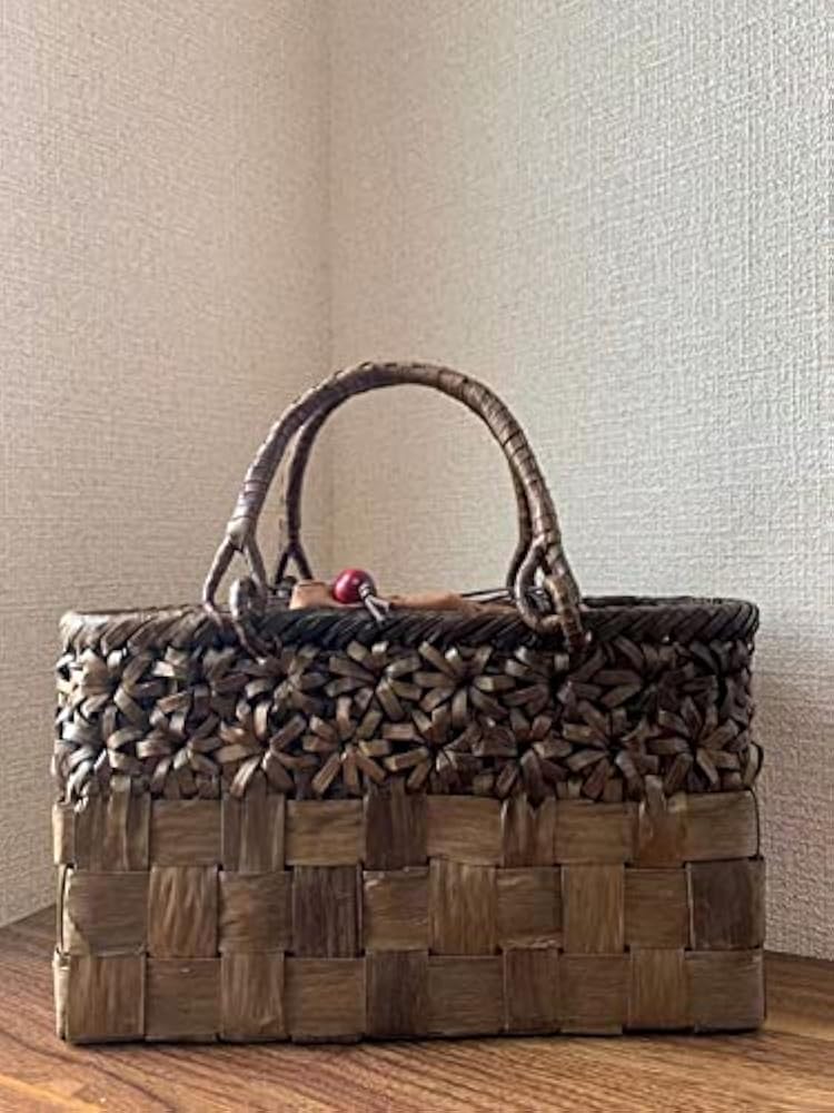 Amazon | [山葡萄] 胡桃 かごバッグ 【市松編み/立体花編み/角型/巾着