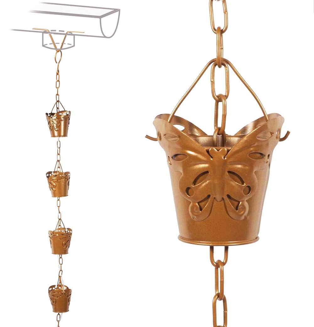 Amazon.co.jp: 夢の行 レインチェーン 蝶の桶 12個 銅色 260cm 雨どい