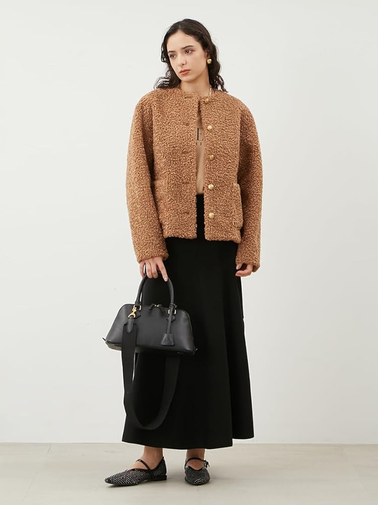 Amazon.co.jp: [ミラオーウェン] 金釦ノーカラーコンパクトボア