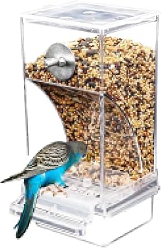 Amazon | 散らからない鳥の餌箱、オウムの自動給餌器アクリル製の透明