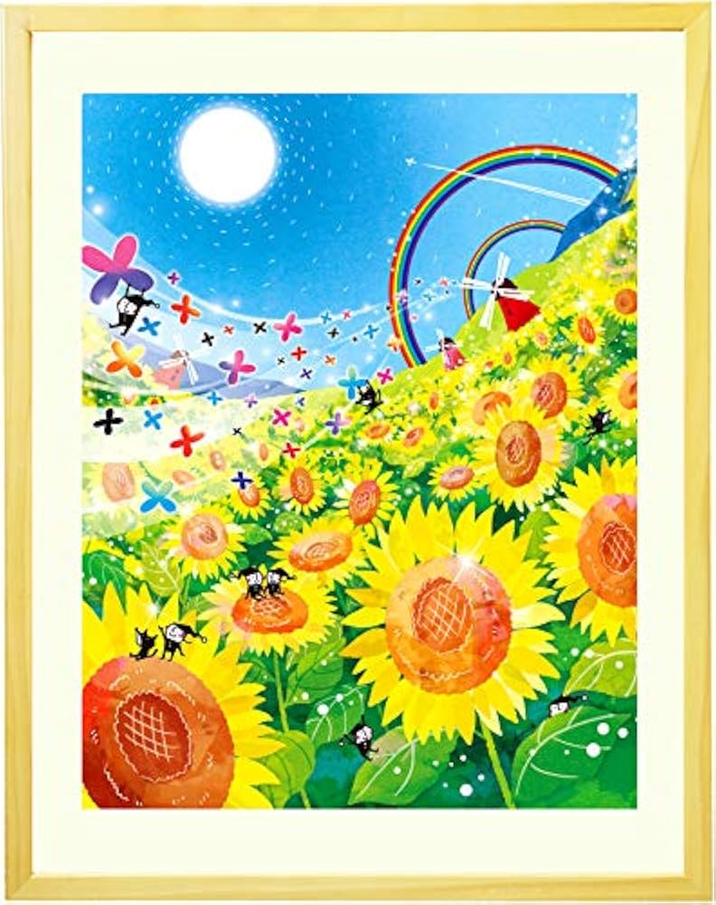 Amazon.co.jp: 絵画 ひまわり 花の絵 風景 「Sunny Day」 黄色い花