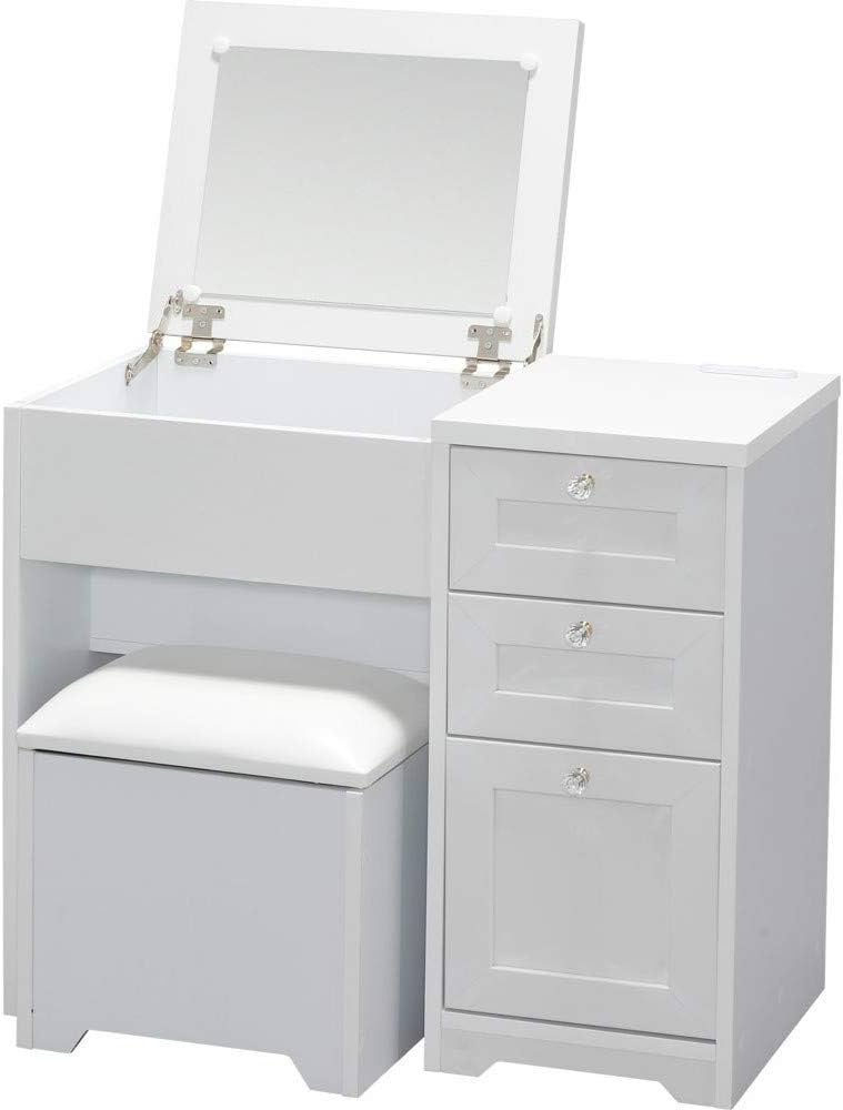 Amazon｜アイリスプラザ 鏡 ドレッサー 白 コンパクト 椅子 化粧台