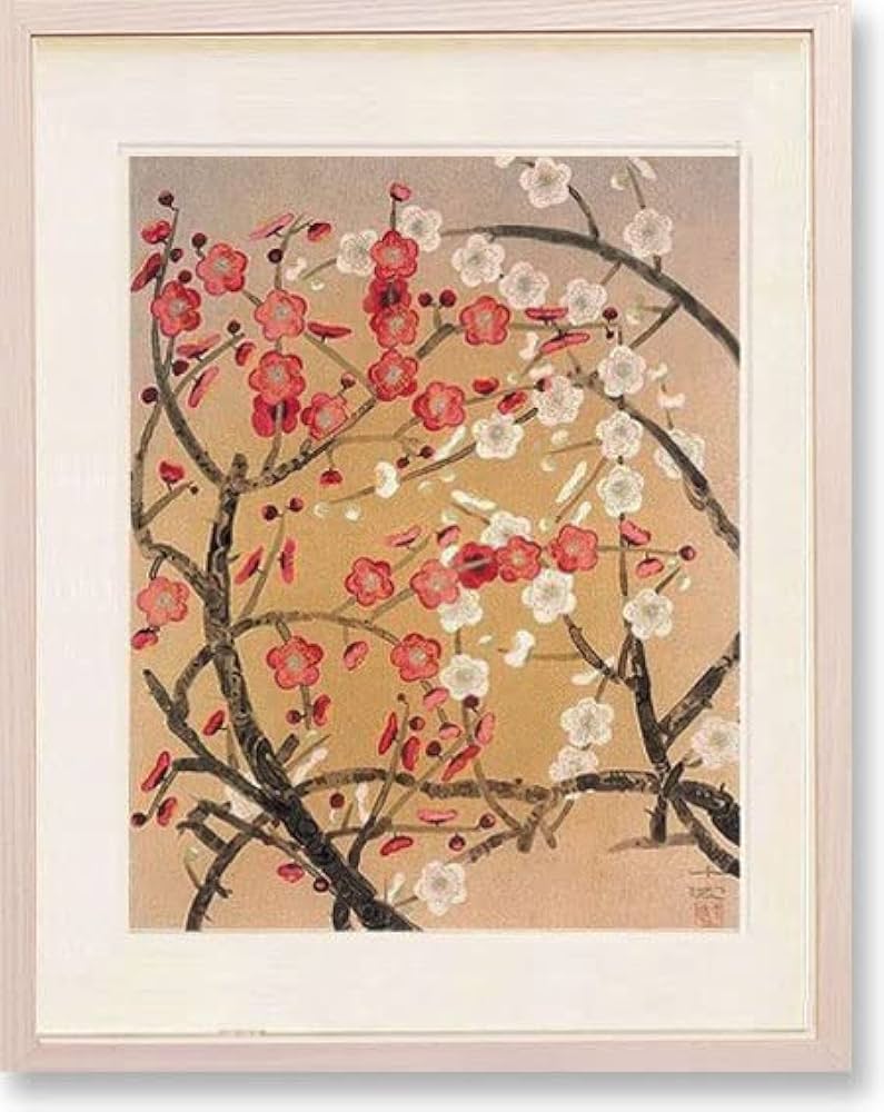 Amazon.co.jp: 絵画 日本画 中島千波 ・ 紅白梅 インテリア 梅