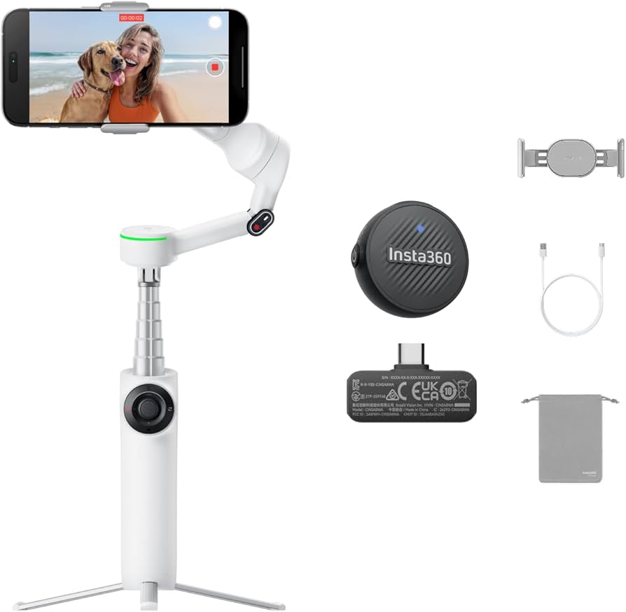 Amazon.com: Insta360 Flow 2 Pro Mic Bundle White - Foldable AI