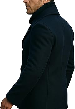 Leather Jacketz Men's Dark Navy Blue Pea Wool Coat - Winter Wool