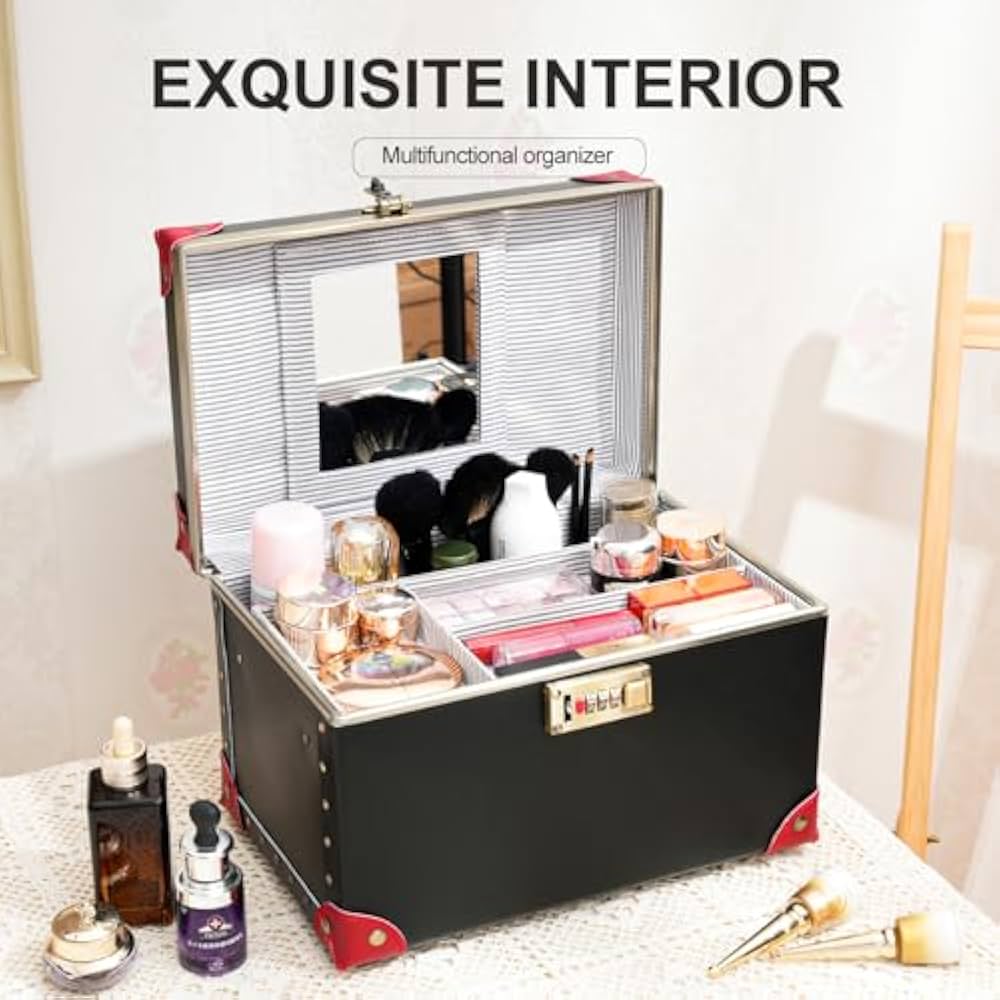 Amazon.com : urecity Vintage Makeup Train Case, Black Artificial