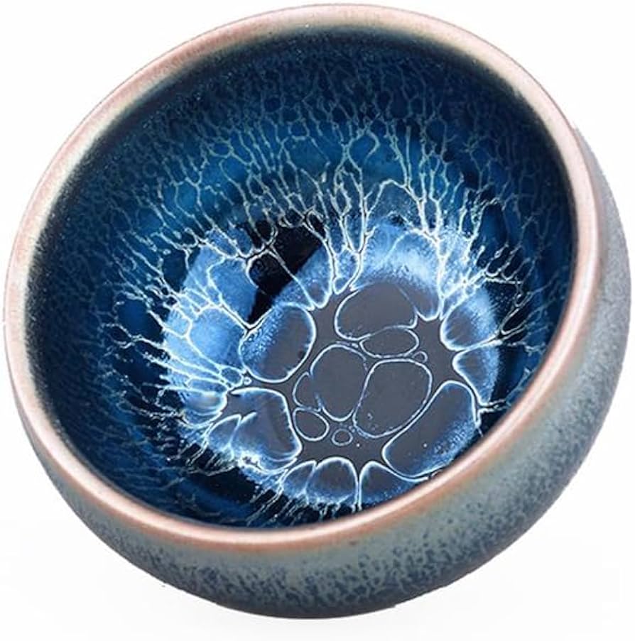 Amazon | 天目茶碗 茶道具 油滴建盞 手作りの窯変束口茶盞 茶盞 酒盞建