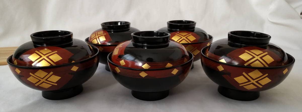 南部箔椀 五客 木製 美品 古童 - 南部箔椀 四つ組 その1 | 古美術品