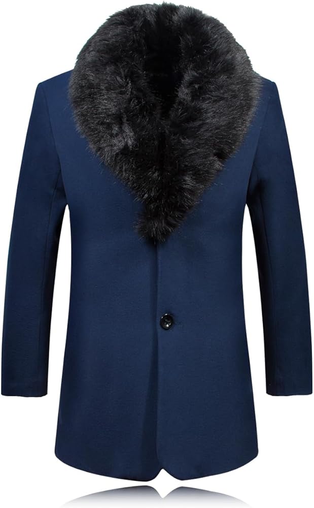 Winter Woolen Coat Men Fur Collar Warm Trench Coat Overcoat Male