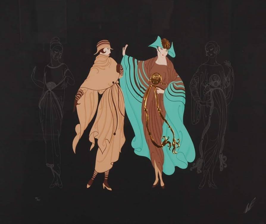 エルテ Erte 魅力 アールデコ調 額装品 アフロ 美人画 黒 赤 大判