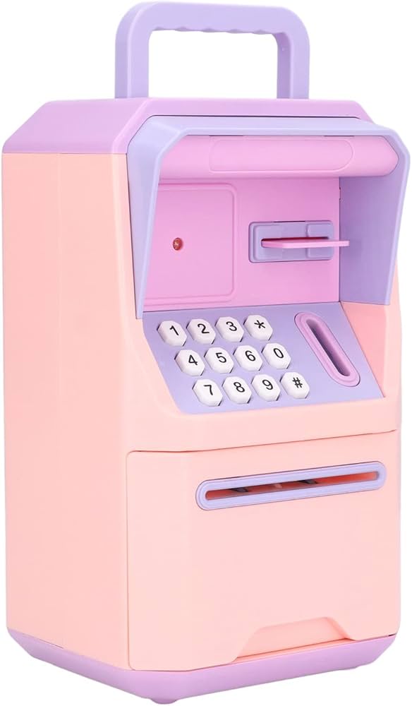 Amazon | 紙幣用ミニATMポータブルATM貯金箱ハンドル (ピンク) | 貯金