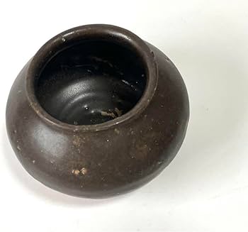 Amazon.co.jp: アンティーク 工芸品 骨董 李朝 褐釉 黒高麗 小壺 壺 丸