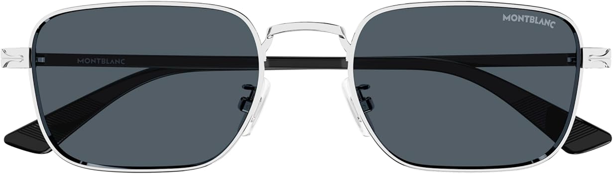 Montblanc MB 0339S 003 Silver Metal Rectangle Sunglasses Blue Lens