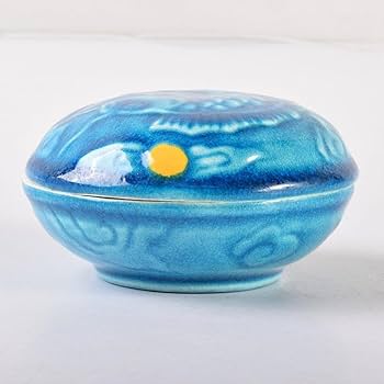 Amazon.co.jp: 茶道具 萬古焼 加賀瑞山造 トルコ釉 荒磯魚文香合 共箱