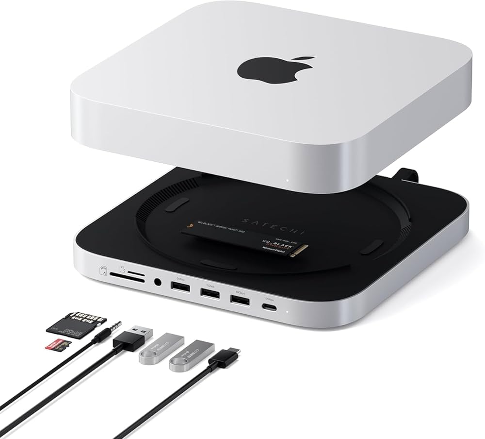Satechi Mac Mini Hub & Stand with SSD Enclosure for NVME/SATA M.2