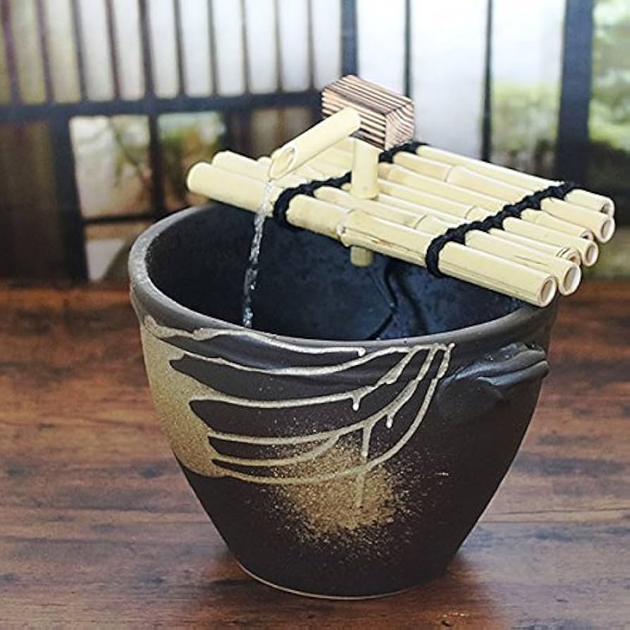 Amazon.co.jp: 信楽焼 耳付き水流れ 湧き水つくばい 電動つくばい