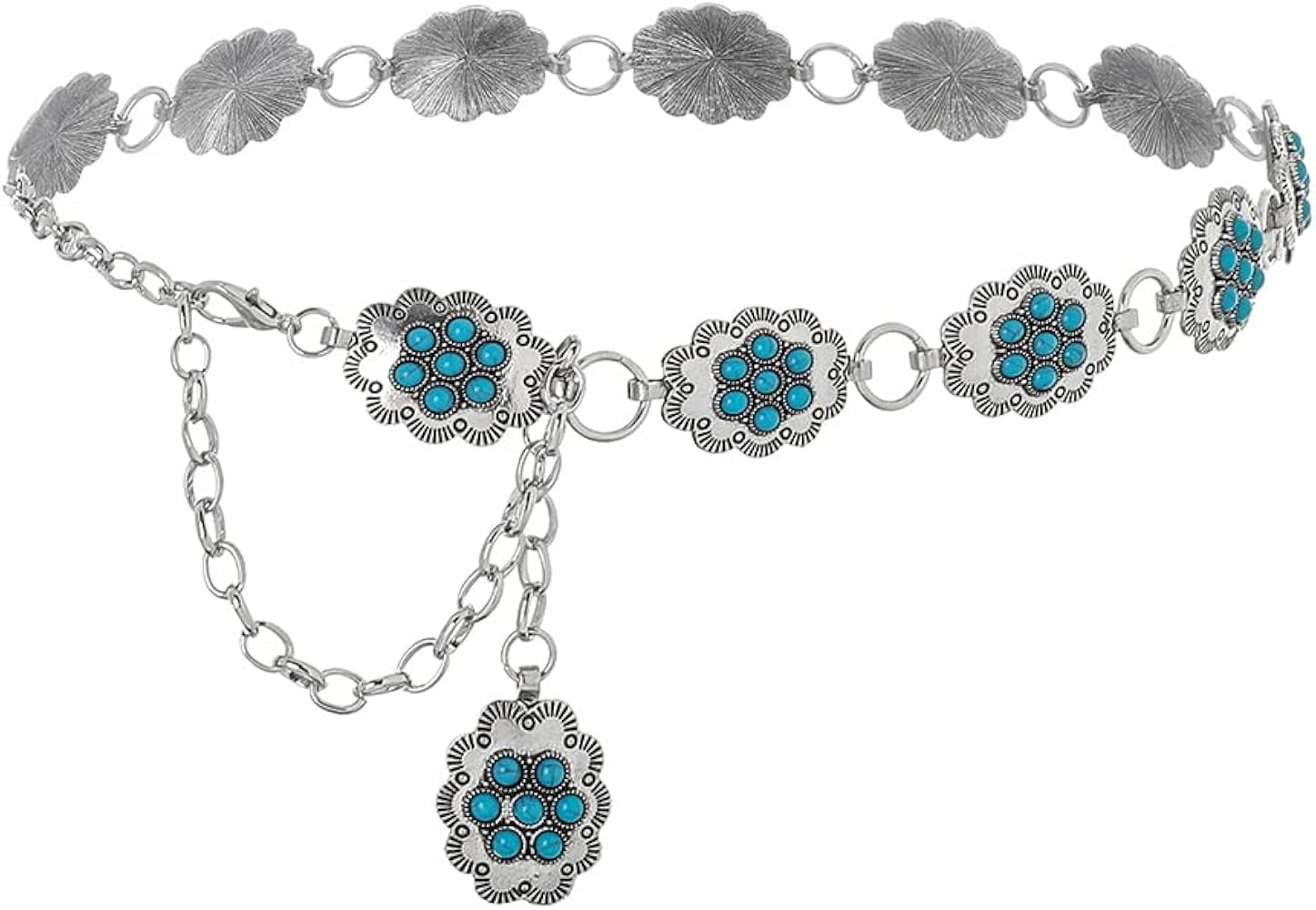 Amazon | ELABEST ターコイズチェーンベルト シルバーコンチョベルト