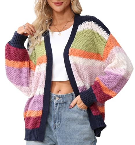 YEXPINE Womens Striped Chunky Cardigan Sweaters Oversized Open