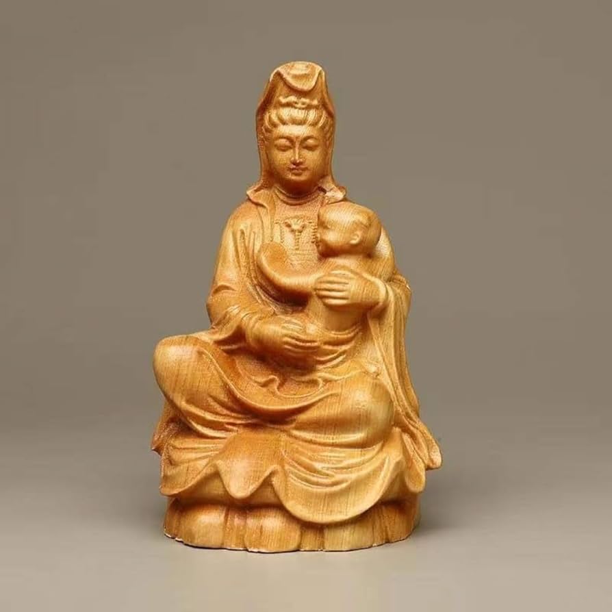 Amazon｜木彫りの仏像 慈母観音坐像 ツゲ製高級木彫り『安産祈願