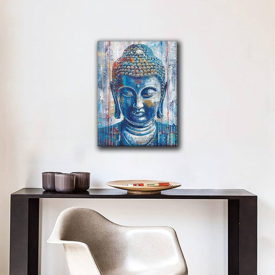 Amazon.co.jp: ブルーブッダウォールアート、抽象的な仏陀の肖像画