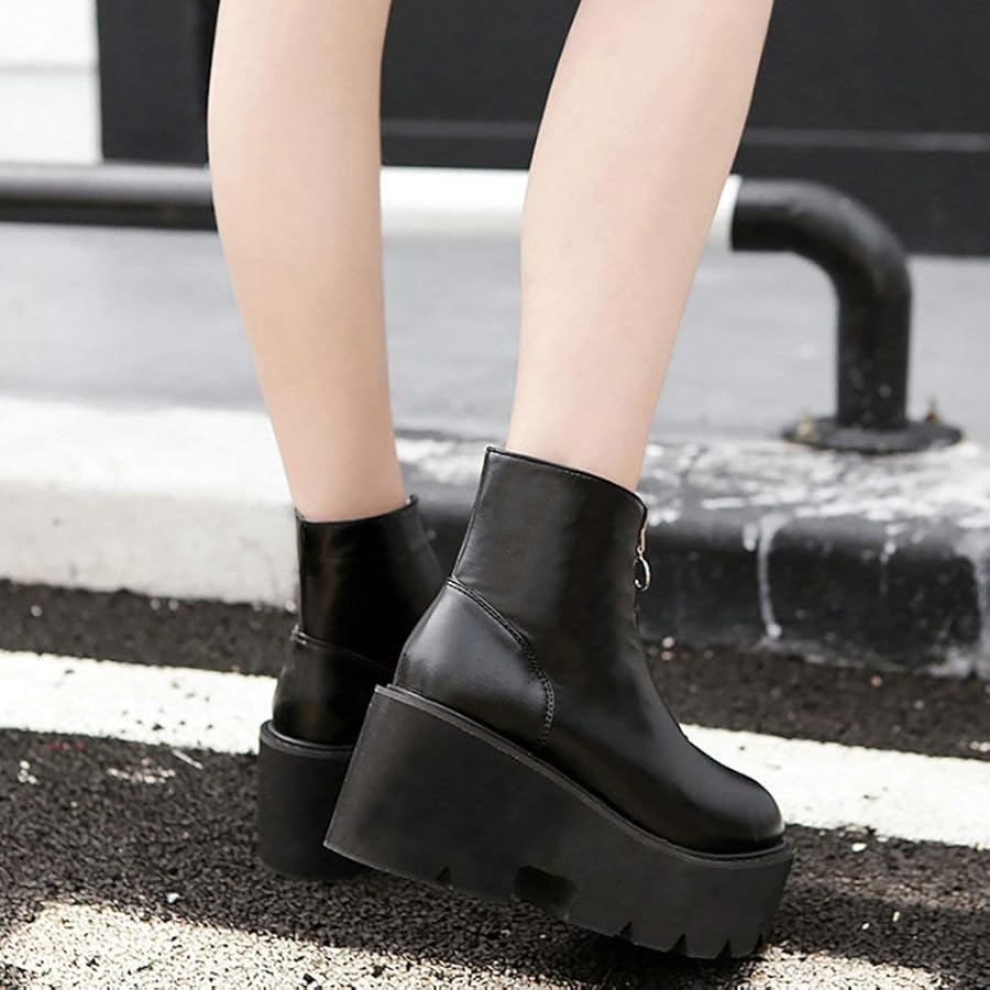 Amazon.com | Parisuit Womens Front Zipper Ankle Boots Goth Chunky